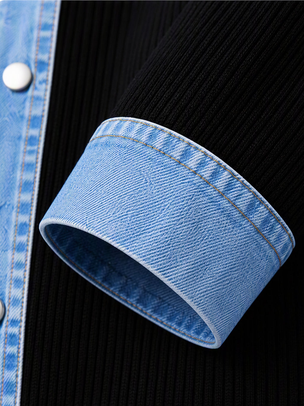 Celia - Chaqueta Larga de Punto con Detalles Vaqueros