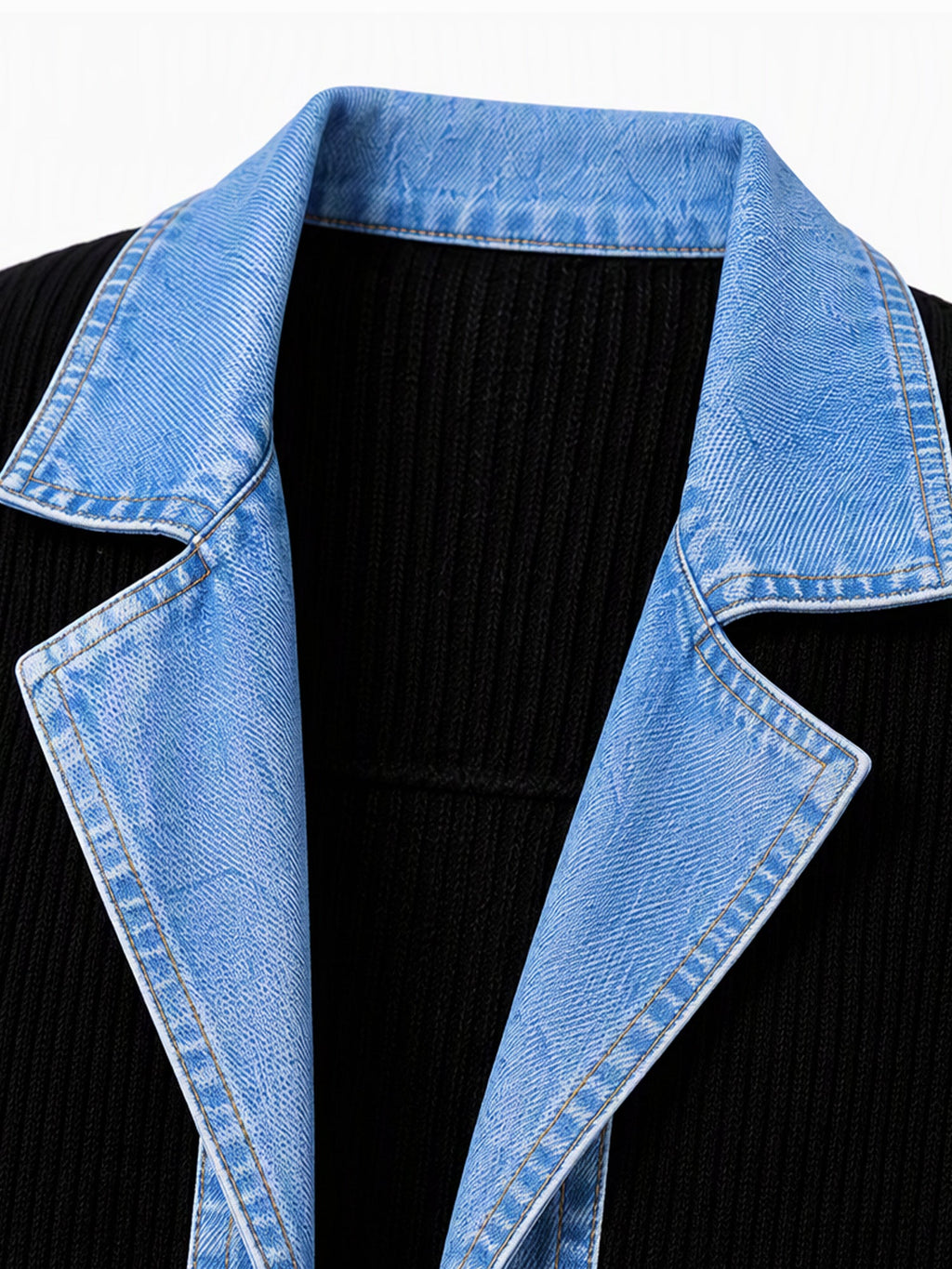 Celia - Chaqueta Larga de Punto con Detalles Vaqueros