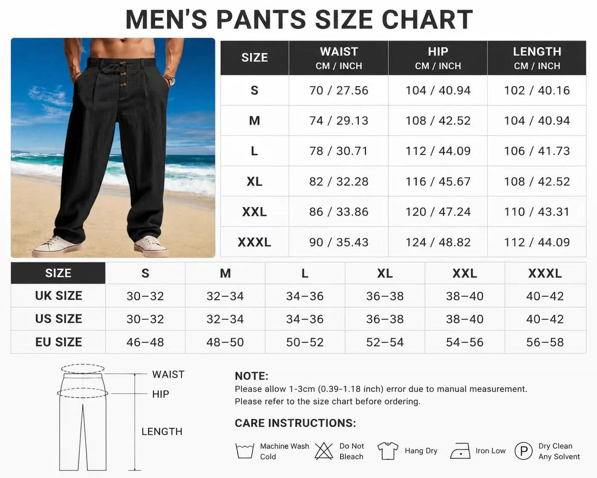 Enzo - Pantalones Casuales de Lino Relaxed Fit