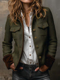 Edelia - Blazer Vintage de Espiga con Ribetes a Contraste