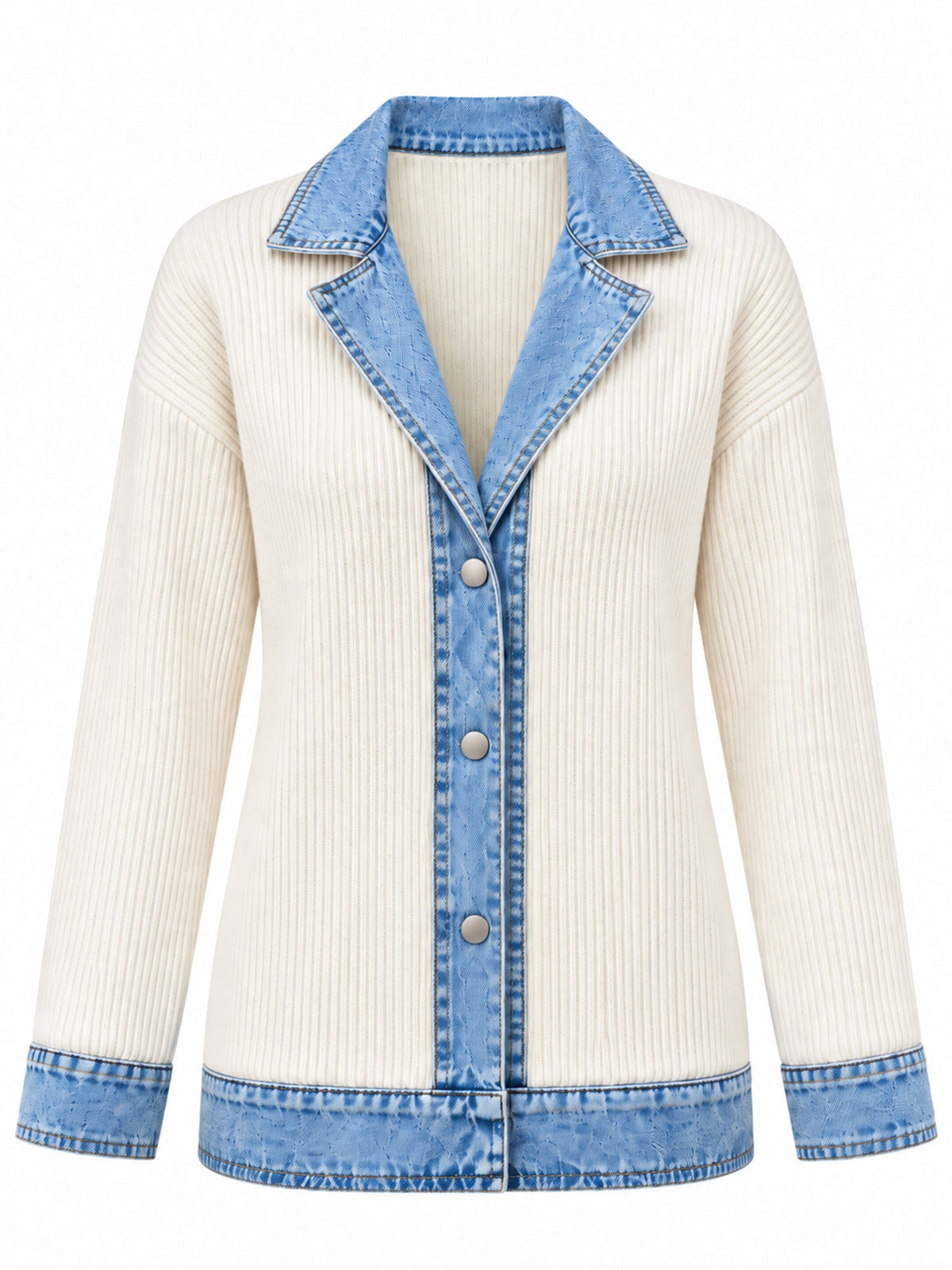 Celia - Chaqueta Larga de Punto con Detalles Vaqueros