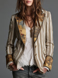 Rosana - Blazer Bohemio de Rayas con Cuello Estampado