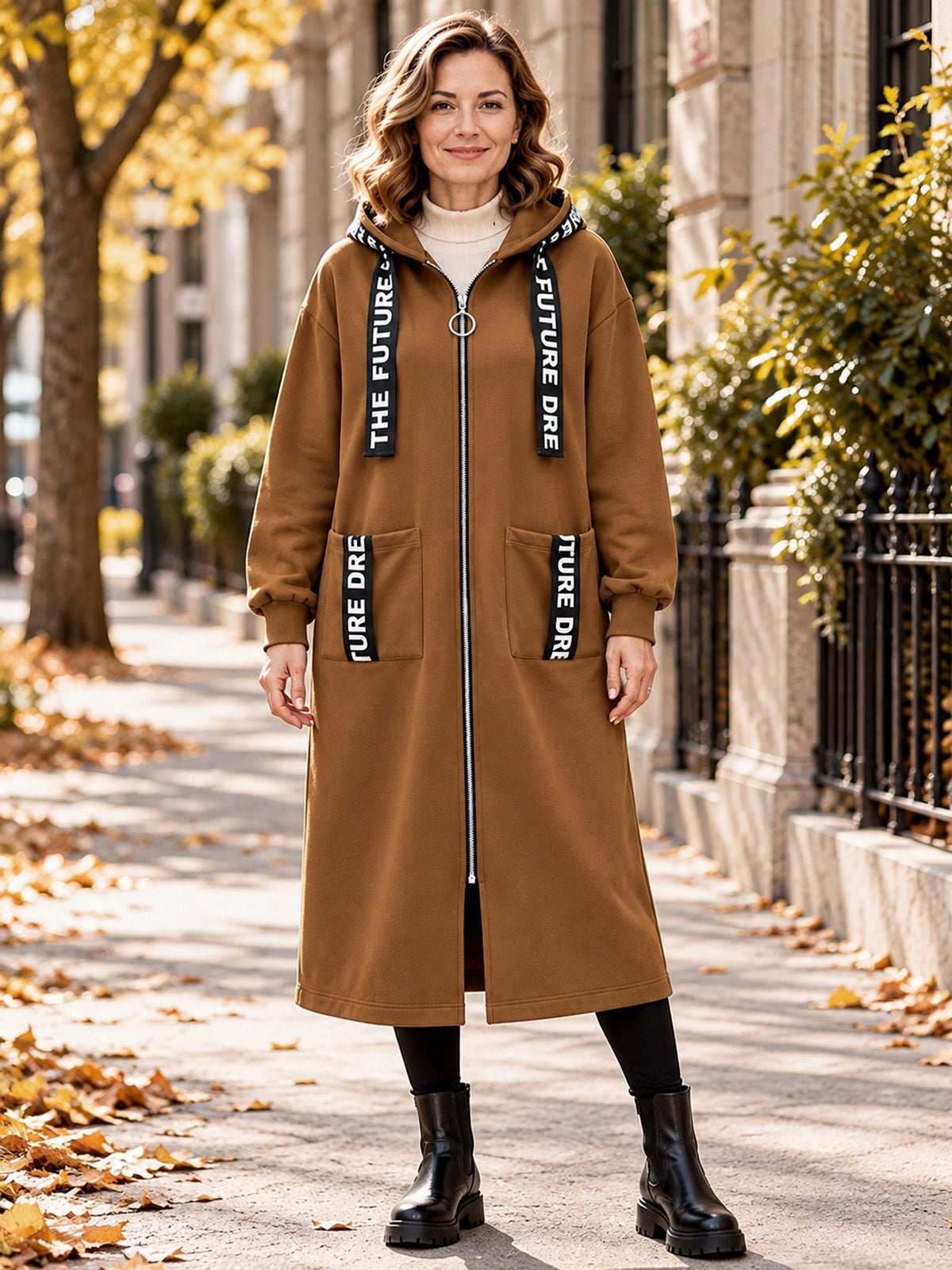 Irene - Abrigo sudadera oversize largo con capucha
