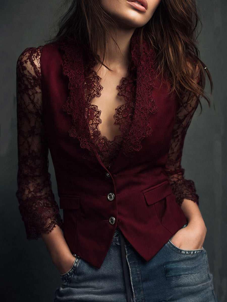 Viviana - Blazer con Mangas Semitransparentes y Encaje