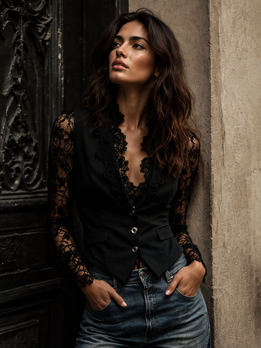 Viviana - Blazer con Mangas Semitransparentes y Encaje