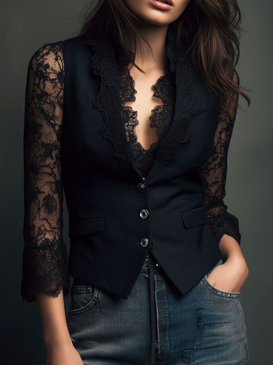 Viviana - Blazer con Mangas Semitransparentes y Encaje