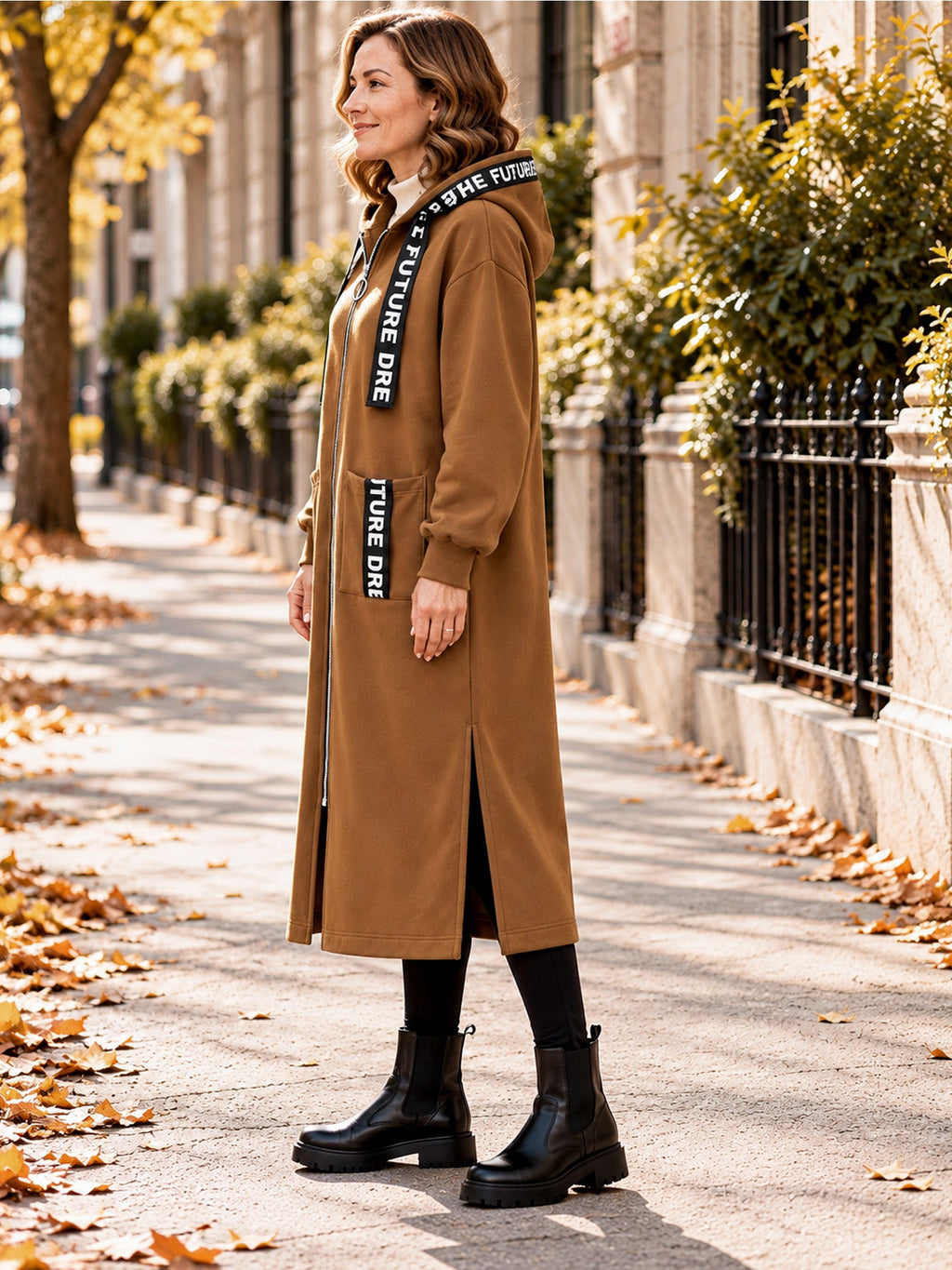 Irene - Abrigo sudadera oversize largo con capucha