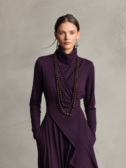 Antonella - Vestido Maxi Bohémio de Cuello Alto con Drapeado Asimétrico