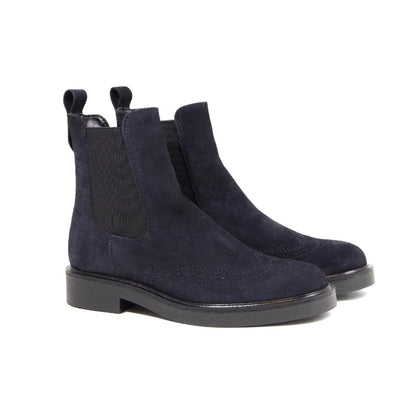 Jimena - Botines Chelsea de Ante Azul Marino con Brogue