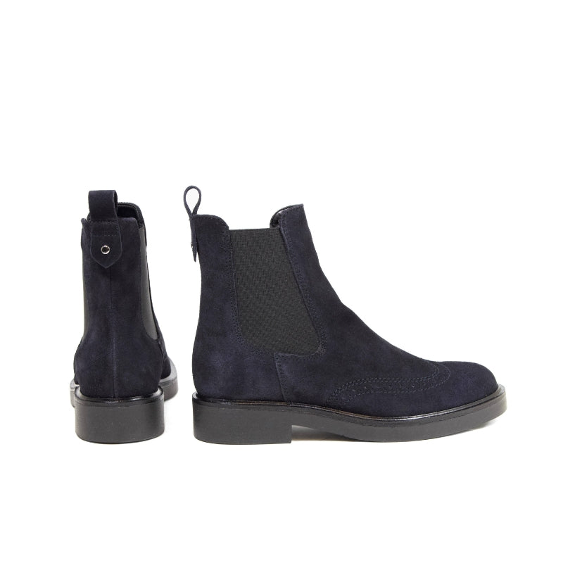Jimena - Botines Chelsea de Ante Azul Marino con Brogue