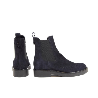 Jimena - Botines Chelsea de Ante Azul Marino con Brogue