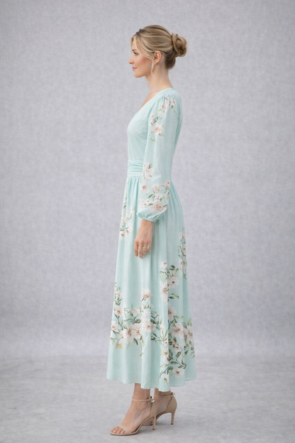Macarena - Vestido Largo Floral Mint Elegante