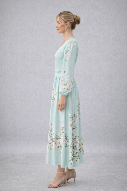Macarena - Vestido Largo Floral Mint Elegante