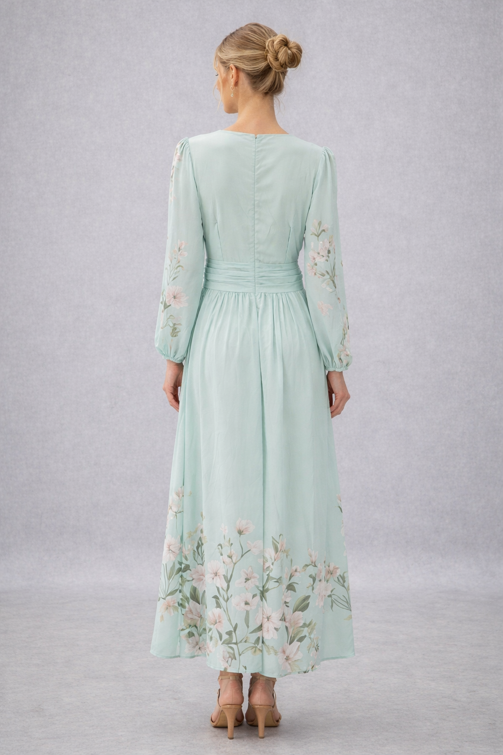 Macarena - Vestido Largo Floral Mint Elegante