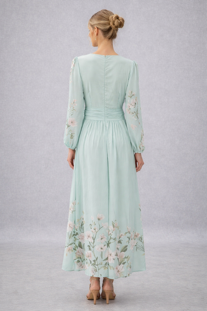 Macarena - Vestido Largo Floral Mint Elegante