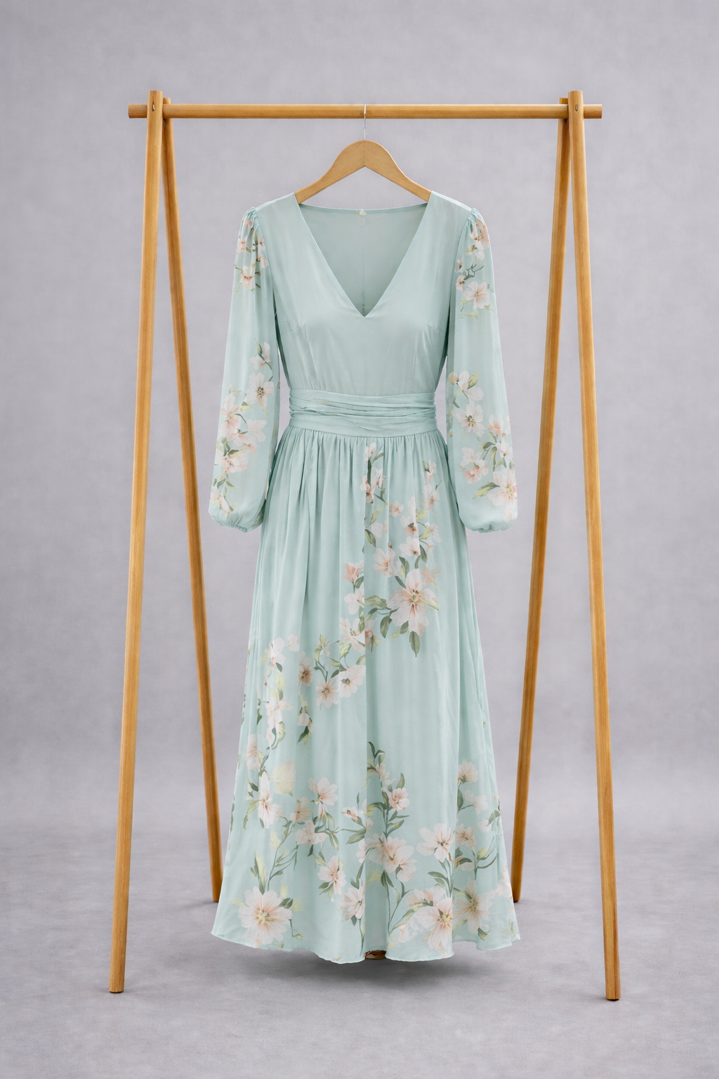 Macarena - Vestido Largo Floral Mint Elegante