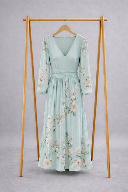 Macarena - Vestido Largo Floral Mint Elegante