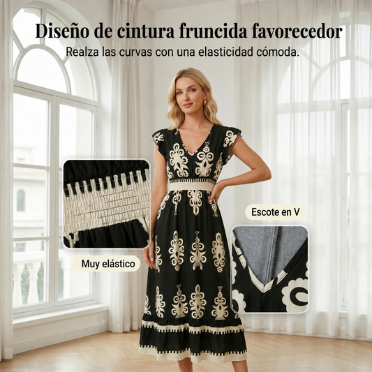 Valentina - Vestido Largo Fluido con Cuello en V