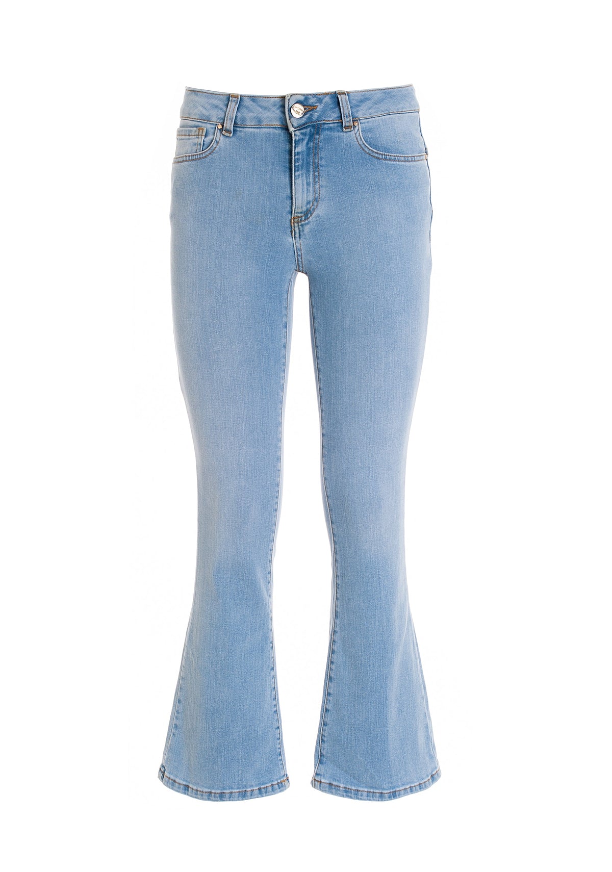 Mara - Vaqueros Flare Cropped Bella en Denim Stretch Lavado Claro