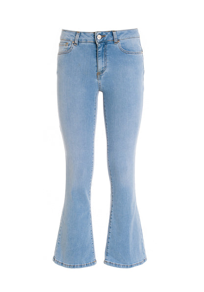 Mara - Vaqueros Flare Cropped Bella en Denim Stretch Lavado Claro