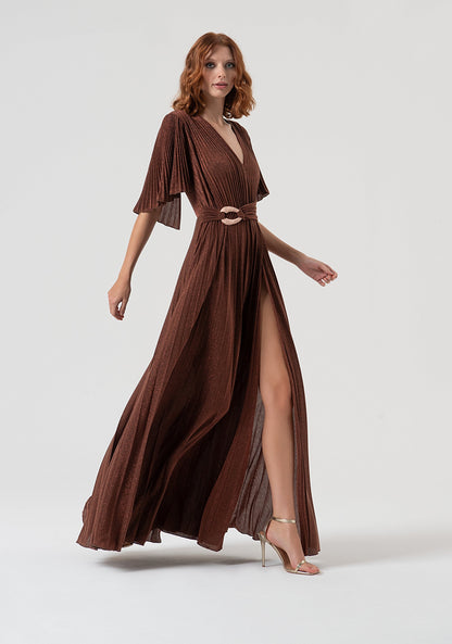 Ariadna - Vestido Largo Slim en Tejido Plisado