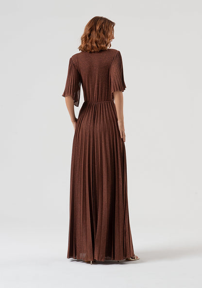 Ariadna - Vestido Largo Slim en Tejido Plisado