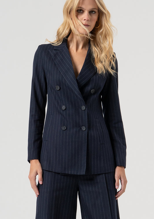 Carlota - Blazer Regular Largo Cruzado a Rayas Diplomáticas