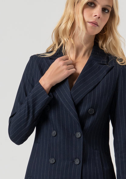Carlota - Blazer Regular Largo Cruzado a Rayas Diplomáticas