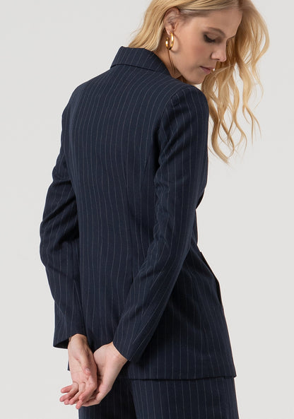 Carlota - Blazer Regular Largo Cruzado a Rayas Diplomáticas