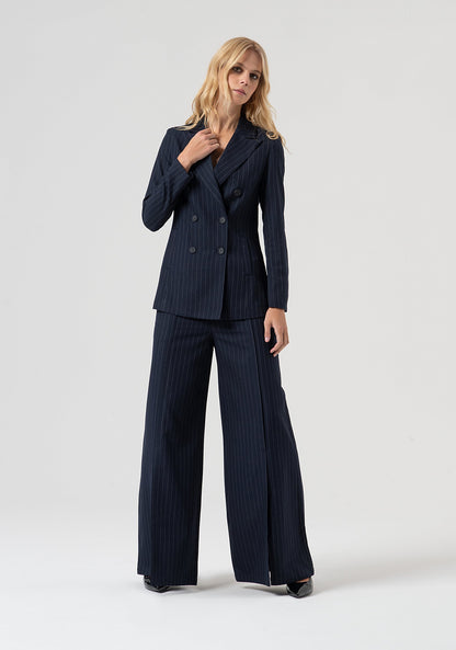 Saray - Pantalón Flare de Tejido a Rayas Diplomáticas