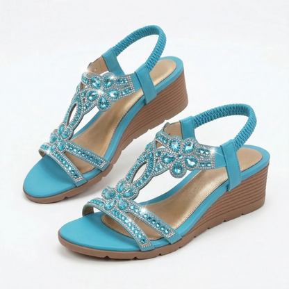 Lívia - Sandalias de Cuña con Pedrería y Motivos Florales