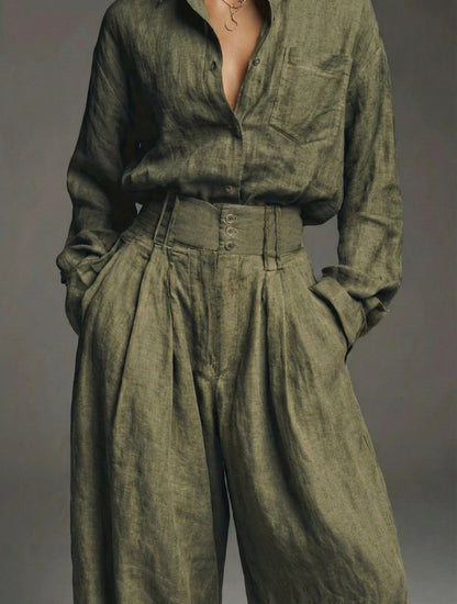 Lia - Conjunto de Lino Verde Militar
