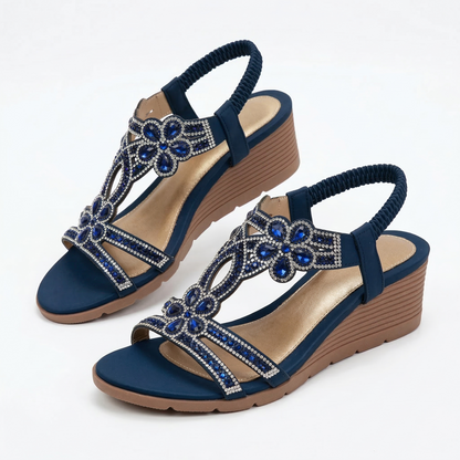 Lívia - Sandalias de Cuña con Pedrería y Motivos Florales