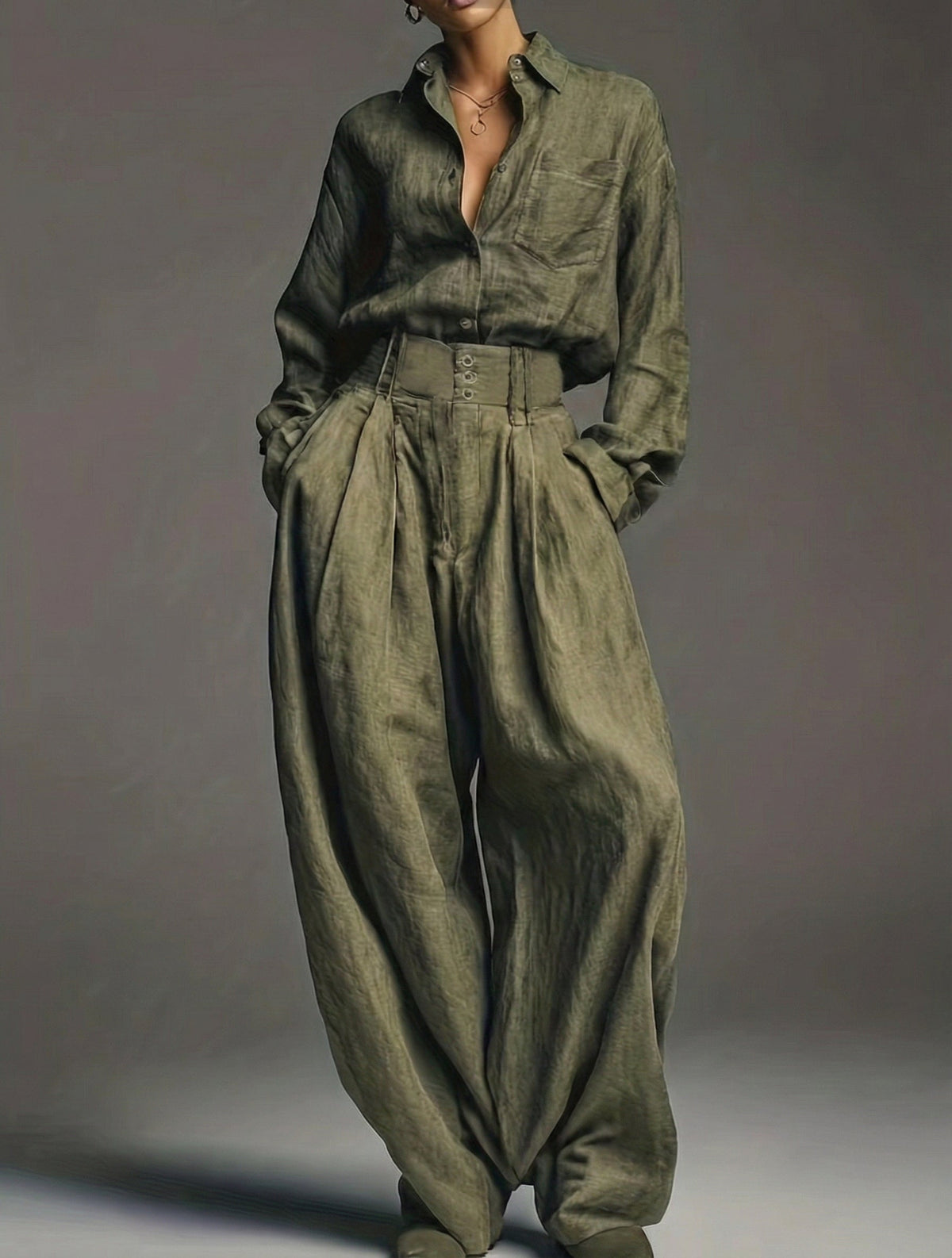 Lia - Conjunto de Lino Verde Militar