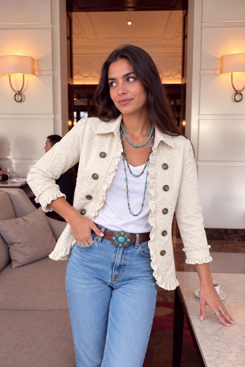 Azucena - Chaqueta Sobrecamisa Boho con Bordados Florales