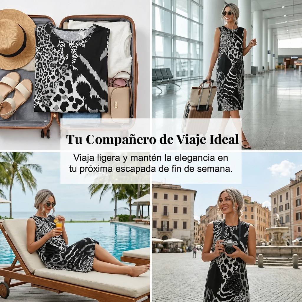 María - Vestido largo sin mangas y estampado de leopardo