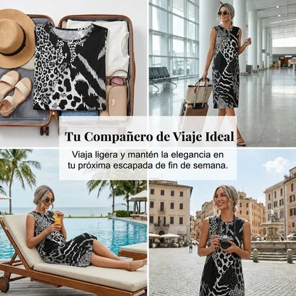María - Vestido largo sin mangas y estampado de leopardo