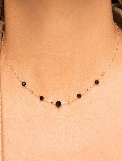 COLLAR ABBEY EN ORO ROSA Y PIEDRAS NEGRAS