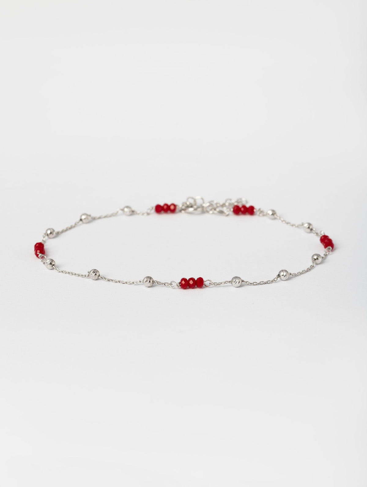 TOBILLERA LAYLA EN PLATA Y ROJO