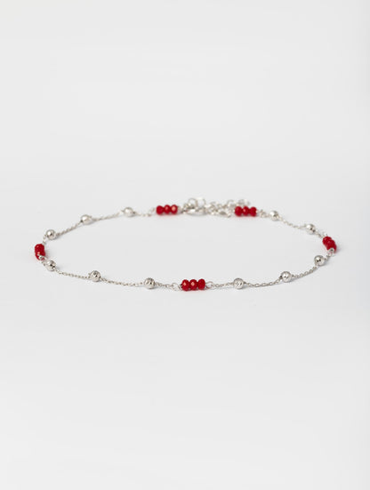 TOBILLERA LAYLA EN PLATA Y ROJO
