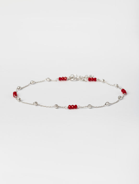 TOBILLERA LAYLA EN PLATA Y ROJO