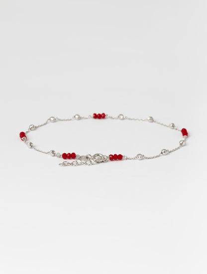 TOBILLERA LAYLA EN PLATA Y ROJO