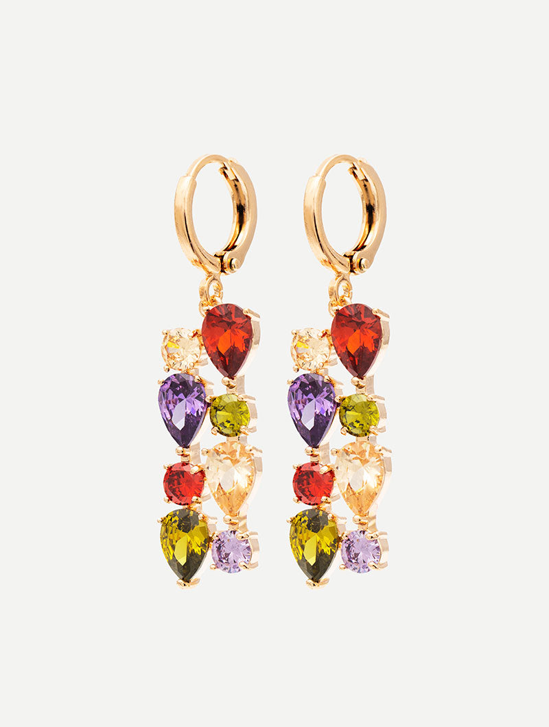 PENDIENTES EN ORO ROSA CON COLGANTE MULTICOLOR