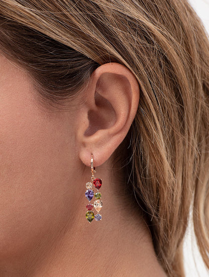 PENDIENTES EN ORO ROSA CON COLGANTE MULTICOLOR