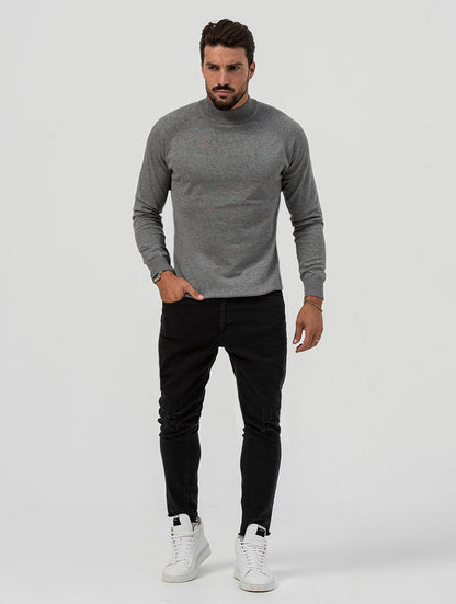 César - Jersey Cuello Alto en Gris Claro