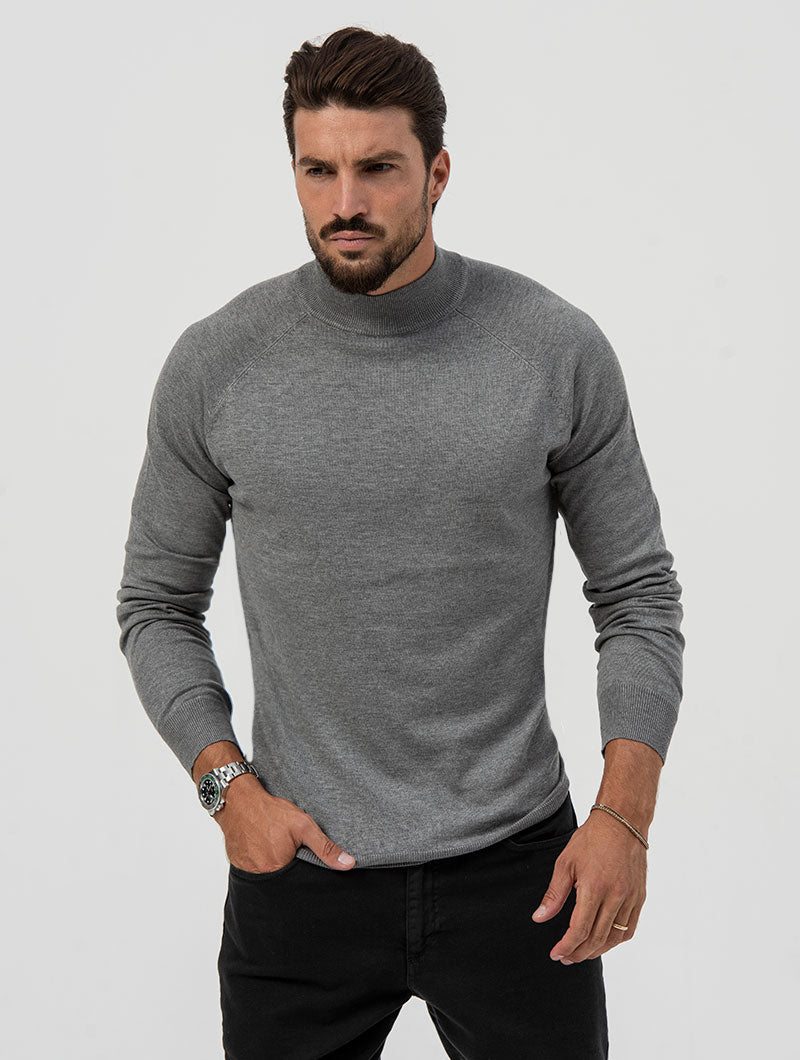 César - Jersey Cuello Alto en Gris Claro