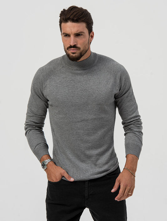 César - Jersey Cuello Alto en Gris Claro
