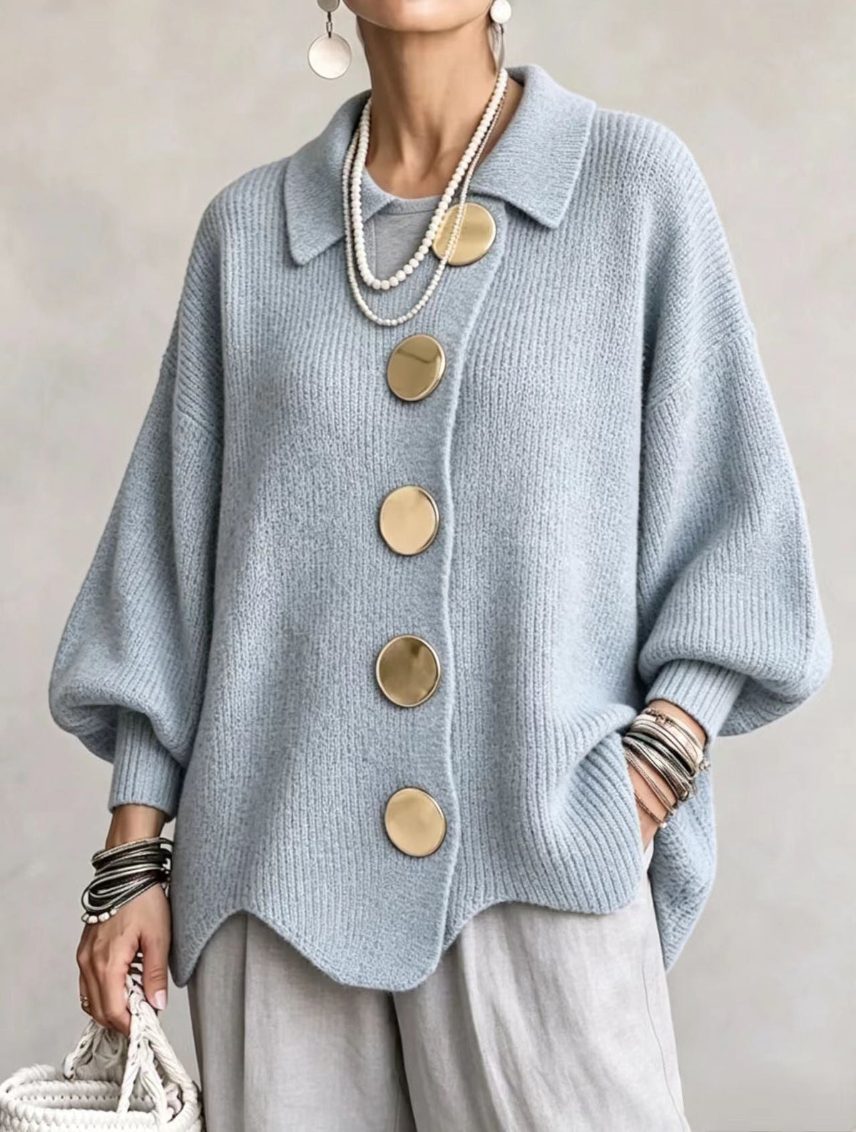 Aitana - Cárdigan Oversize con Botones Metálicos