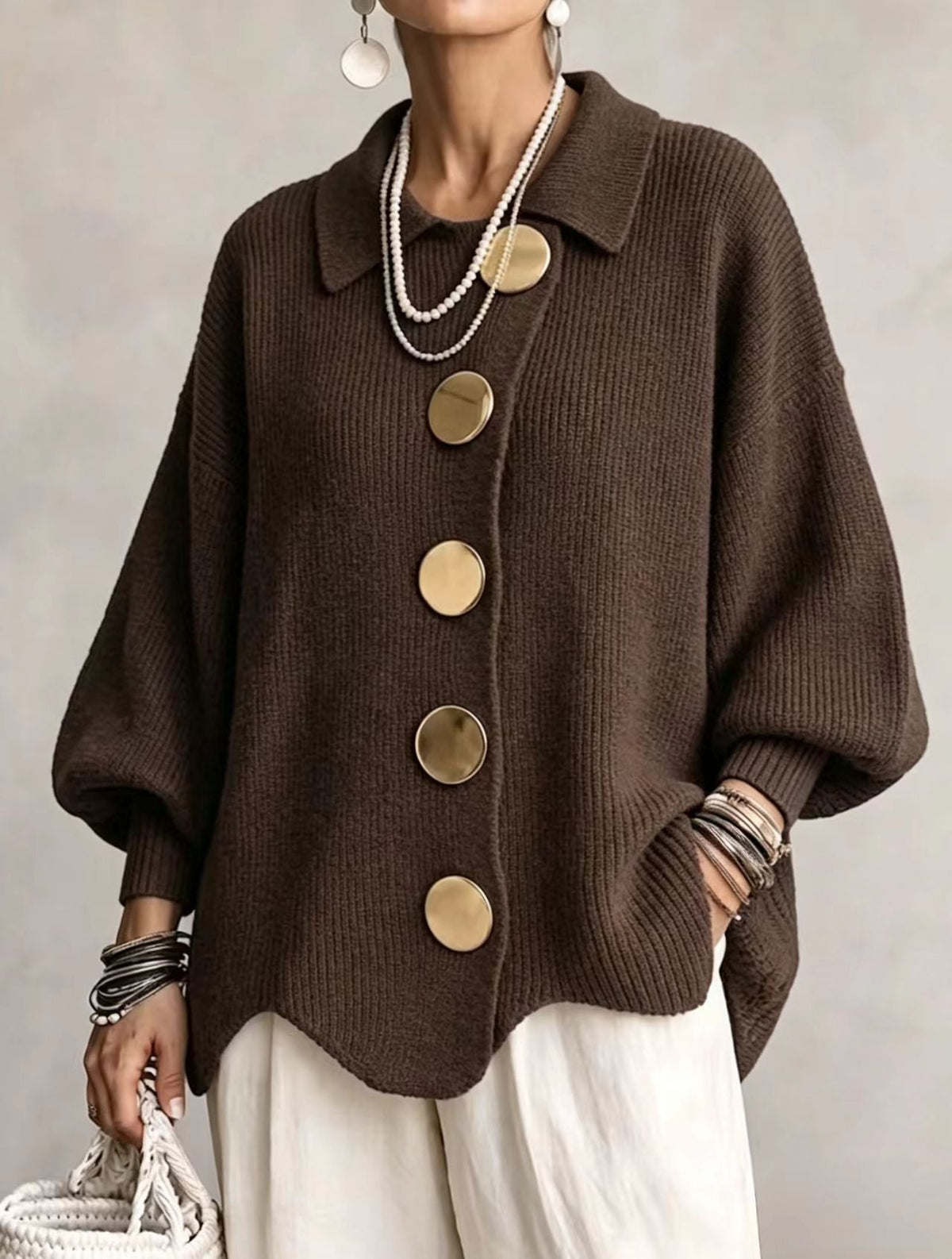 Aitana - Cárdigan Oversize con Botones Metálicos