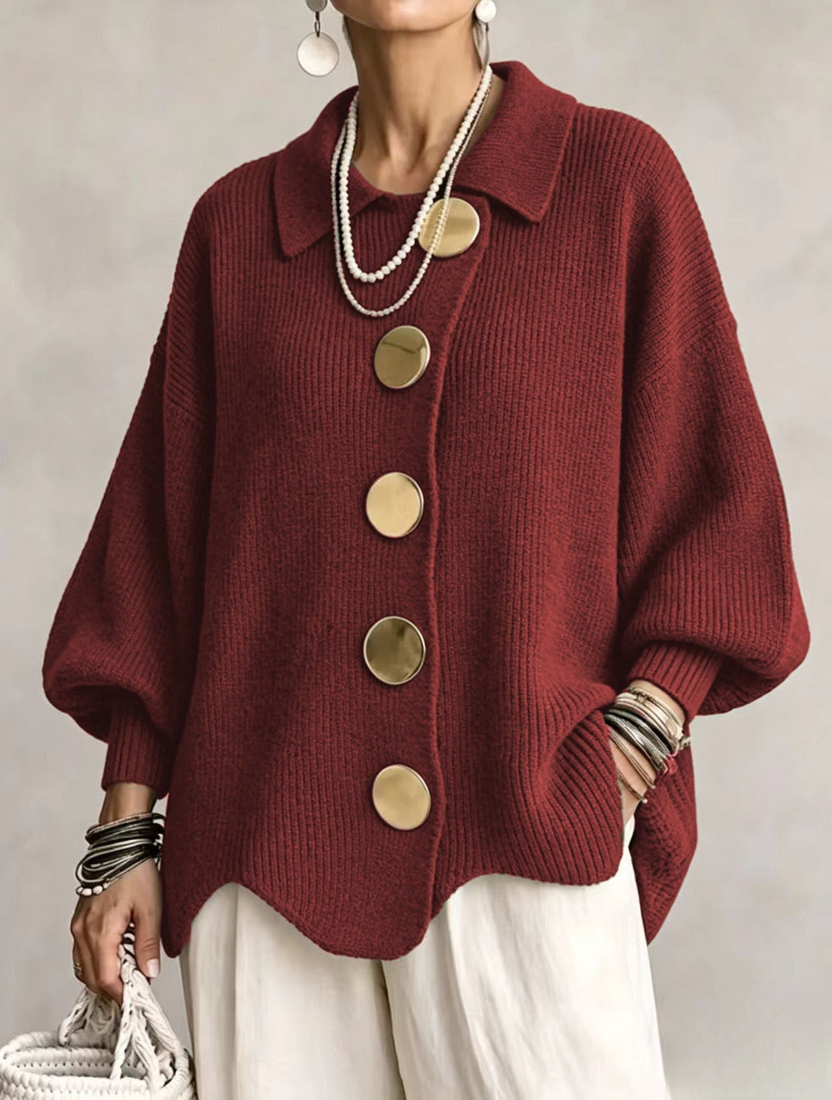 Aitana - Cárdigan Oversize con Botones Metálicos